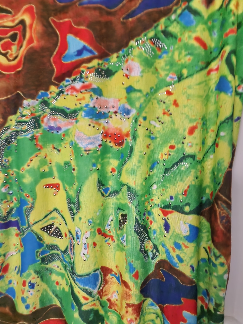 5/$30 Bright Abstract Print Short Sleeve Tunic - Green Multi - Picture 3 of 4